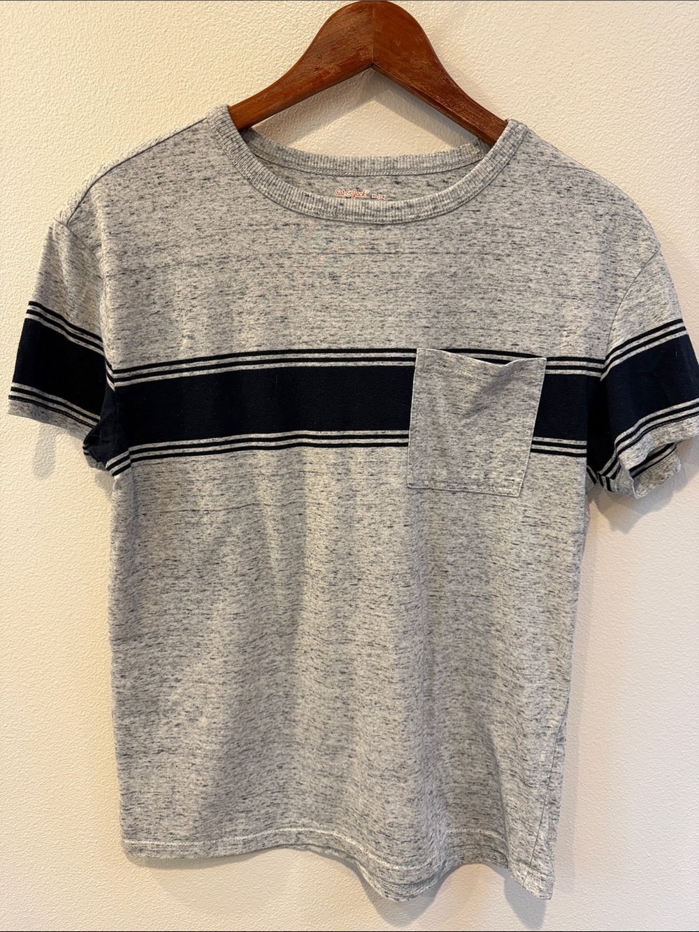 Cat & Jack Heather Gray Tee with Navy Stripe and Pocket
